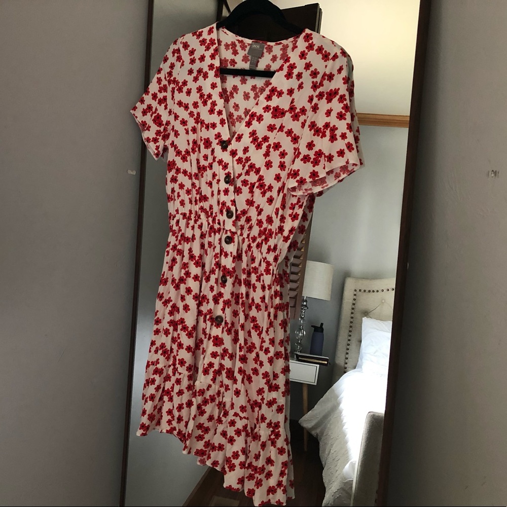 ASOS button through mini dress in white w/ floral